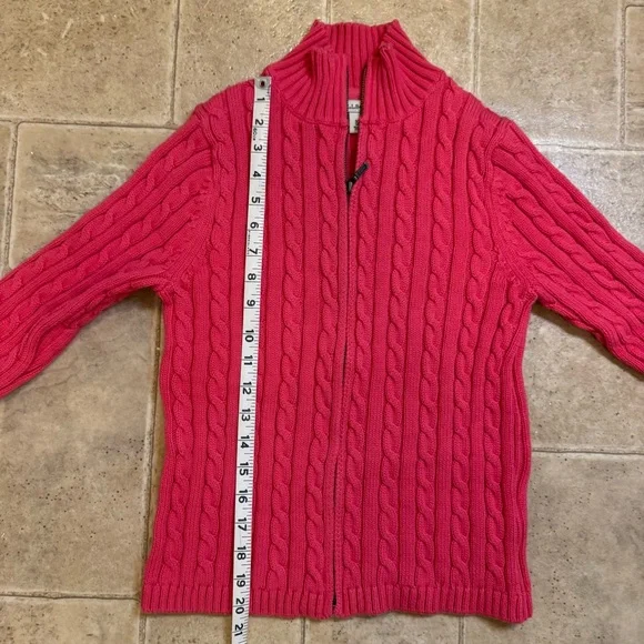 LL Bean preppy pretty pink zip up sweater cardigan 100% cotton xsmall - Picture 5 of 8